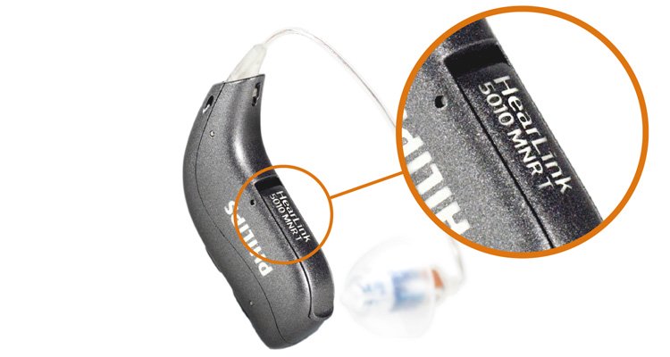 如何查看您使用的助听器类型-耳背式助听器。Hearlink Mini RITE T